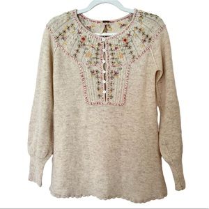 Free people wool blend embroidered floral sweater Small